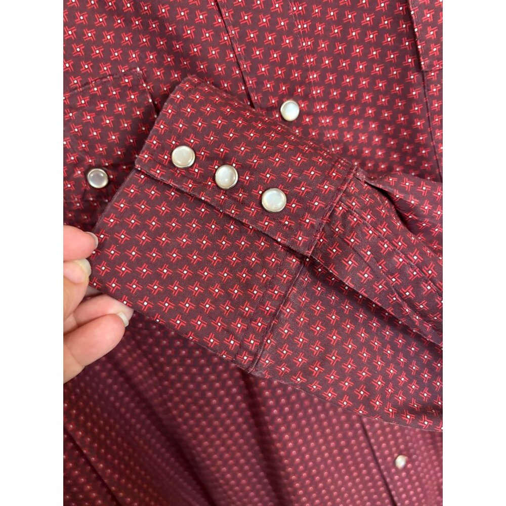 Wrangler Western Dress Shirt Wrancher Red Black Pearl Snaps Long Sleeve Mens XL - Picture 9 of 12